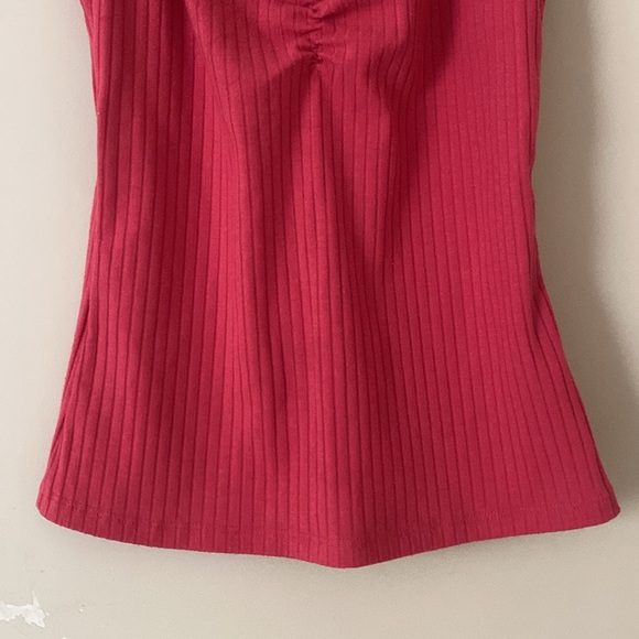 Joe Fresh Pink V Neck Summer Embroidered Short Sleeve Ribbed Shirt - Picture 7 of 9